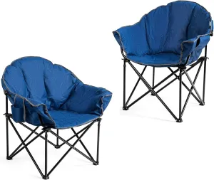 Giantex Portable Camping Chair, Outdoor Folding Moon Saucer Chair for Lawn with Soft Padded Seat, Cup Holder and Carry Bag
