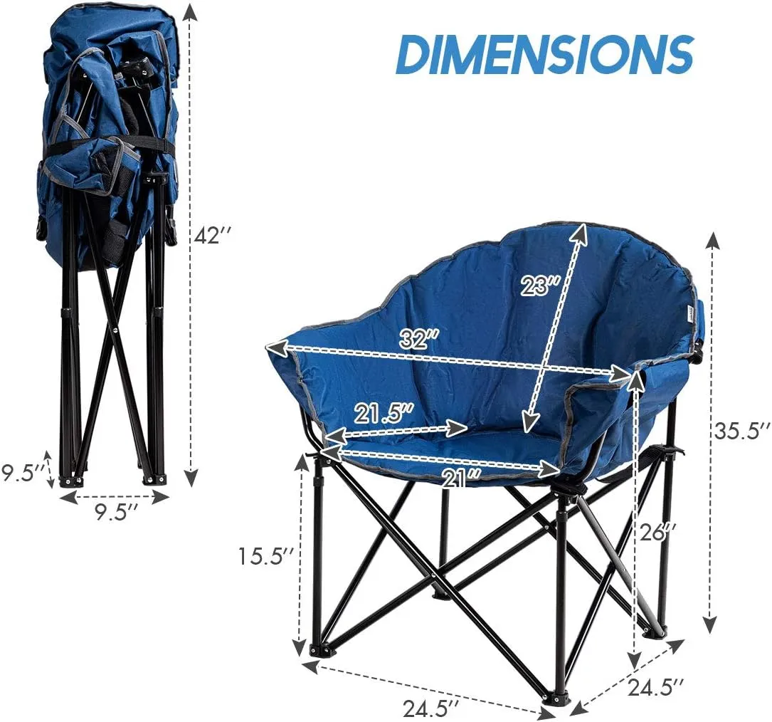Giantex Portable Camping Chair, Outdoor Folding Moon Saucer Chair for Lawn with Soft Padded Seat, Cup Holder and Carry Bag