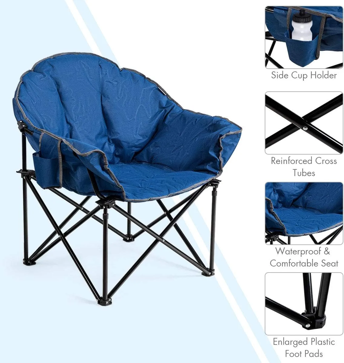 Giantex Portable Camping Chair, Outdoor Folding Moon Saucer Chair for Lawn with Soft Padded Seat, Cup Holder and Carry Bag