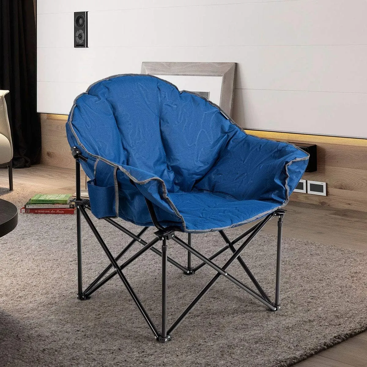 Giantex Portable Camping Chair, Outdoor Folding Moon Saucer Chair for Lawn with Soft Padded Seat, Cup Holder and Carry Bag