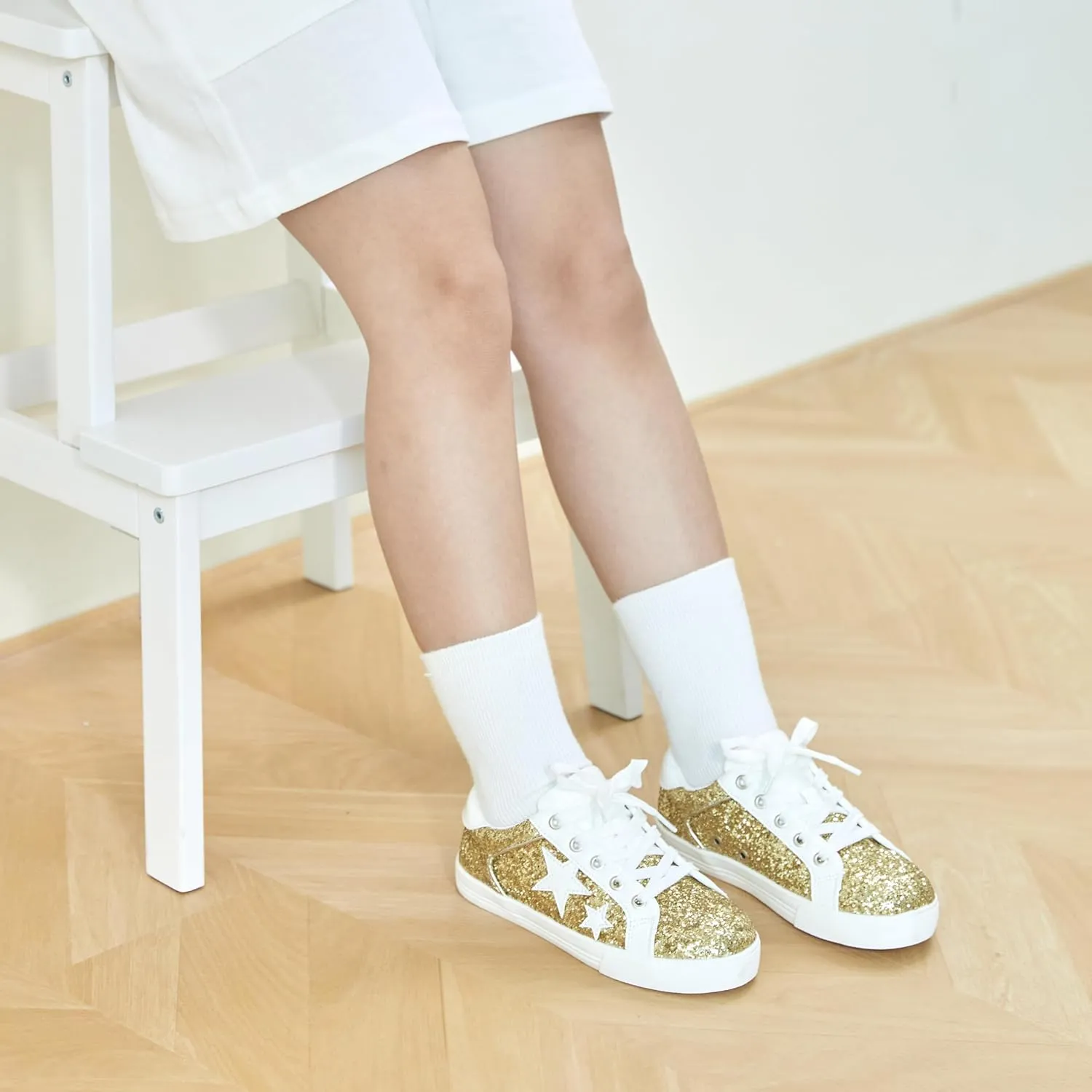 GINFIVE Toddler Girls Sneakers Little Girls Slip On Shoes Glitter Sneakers Toddler