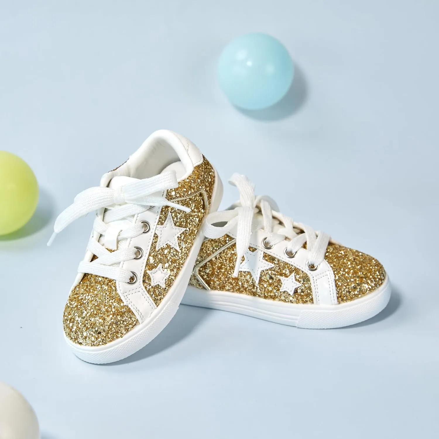 GINFIVE Toddler Girls Sneakers Little Girls Slip On Shoes Glitter Sneakers Toddler