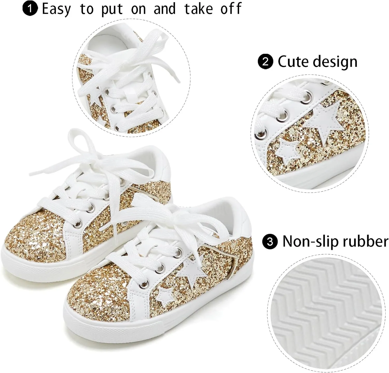 GINFIVE Toddler Girls Sneakers Little Girls Slip On Shoes Glitter Sneakers Toddler