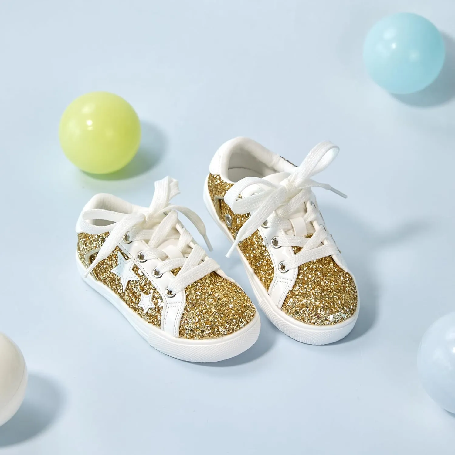 GINFIVE Toddler Girls Sneakers Little Girls Slip On Shoes Glitter Sneakers Toddler