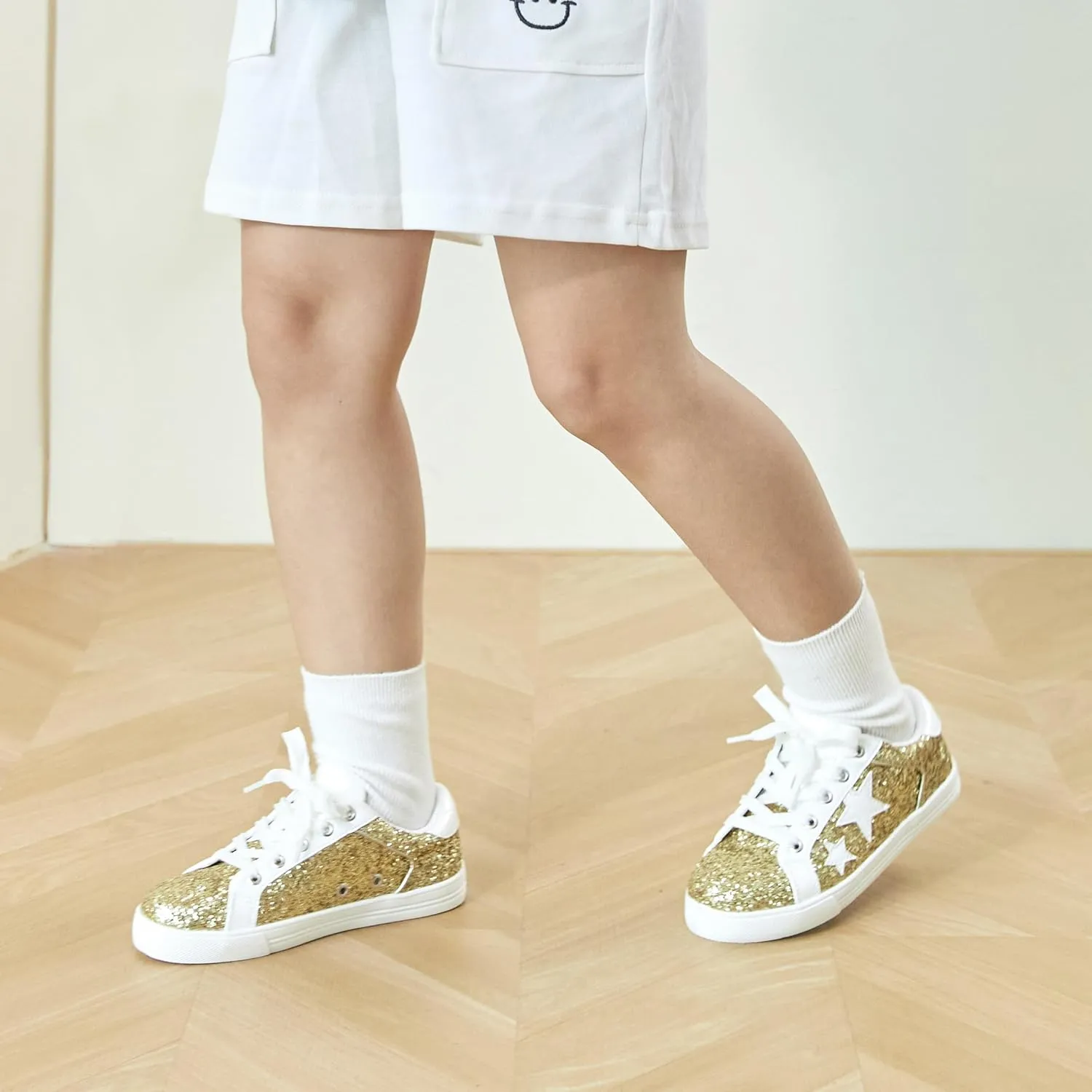 GINFIVE Toddler Girls Sneakers Little Girls Slip On Shoes Glitter Sneakers Toddler