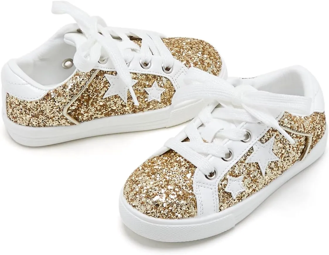GINFIVE Toddler Girls Sneakers Little Girls Slip On Shoes Glitter Sneakers Toddler