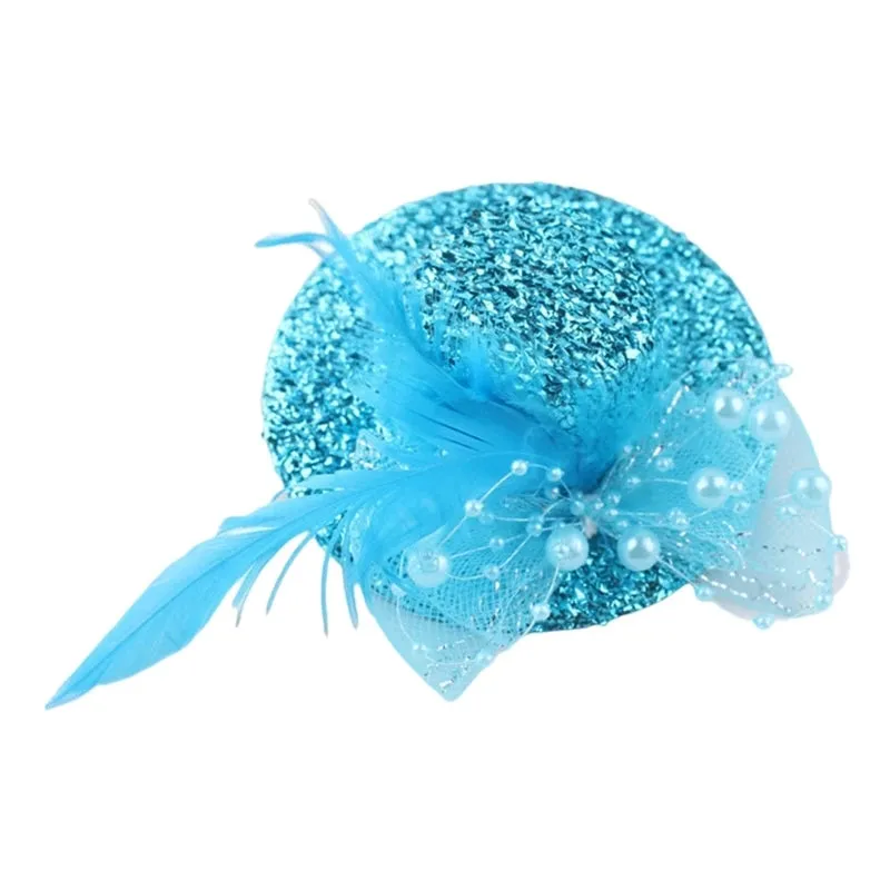 Girl Fascinator Hat Derby Pillbox Hat Cocktail Tea Party Fascinator Feather Fascinator Glitter Mesh Flower Fascinator