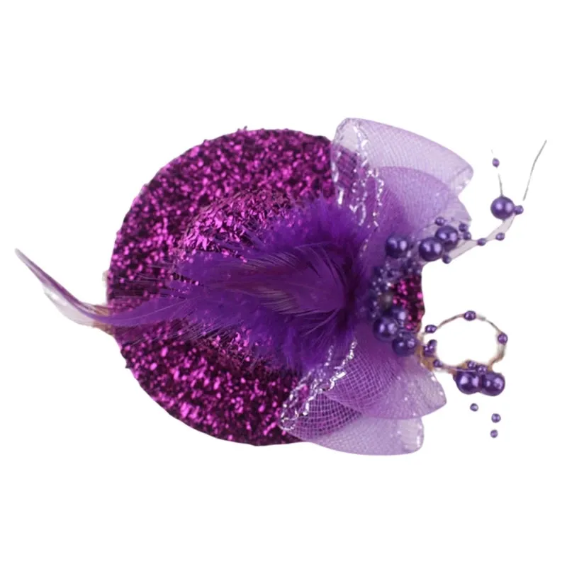 Girl Fascinator Hat Derby Pillbox Hat Cocktail Tea Party Fascinator Feather Fascinator Glitter Mesh Flower Fascinator