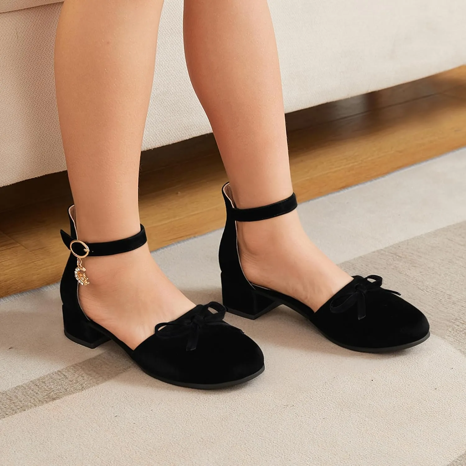 Girls Dress Shoes Closed Toe Heels Bowknot Ankle Strap Flower Pump Shoes Party Wedding School Sandals for Toddler Little Big Kid