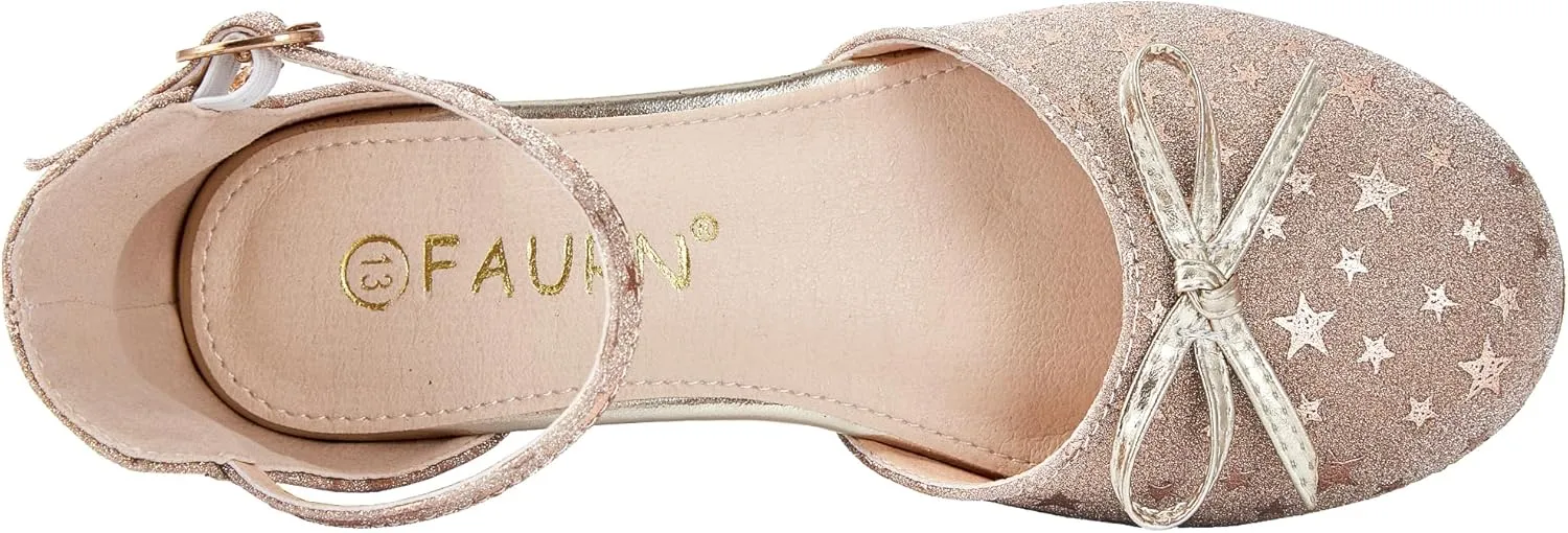 Girls Dress Shoes Closed Toe Heels Bowknot Ankle Strap Flower Pump Shoes Party Wedding School Sandals for Toddler Little Big Kid