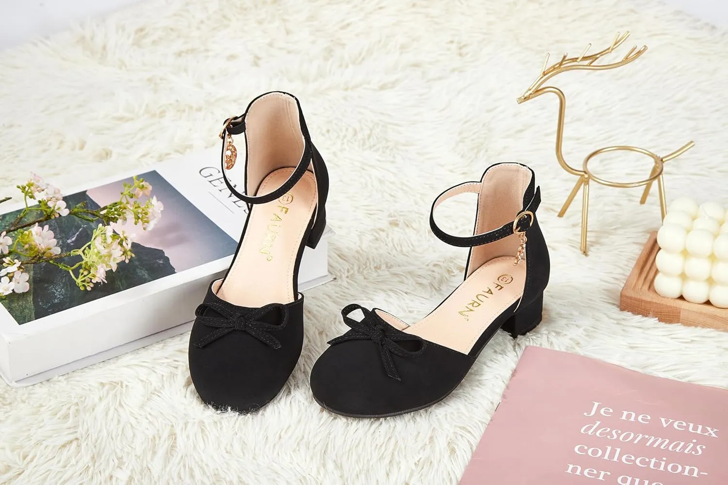 Girls Dress Shoes Closed Toe Heels Bowknot Ankle Strap Flower Pump Shoes Party Wedding School Sandals for Toddler Little Big Kid