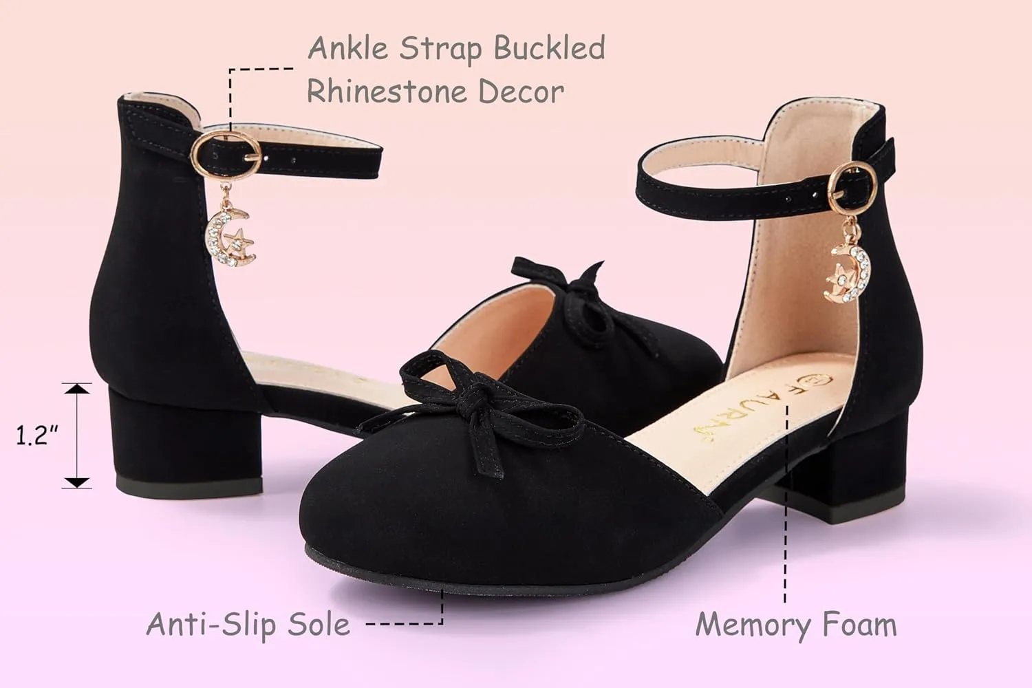 Girls Dress Shoes Closed Toe Heels Bowknot Ankle Strap Flower Pump Shoes Party Wedding School Sandals for Toddler Little Big Kid