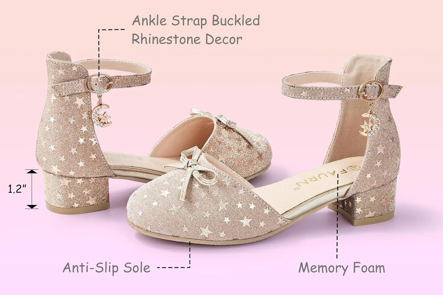 Girls Dress Shoes Closed Toe Heels Bowknot Ankle Strap Flower Pump Shoes Party Wedding School Sandals for Toddler Little Big Kid