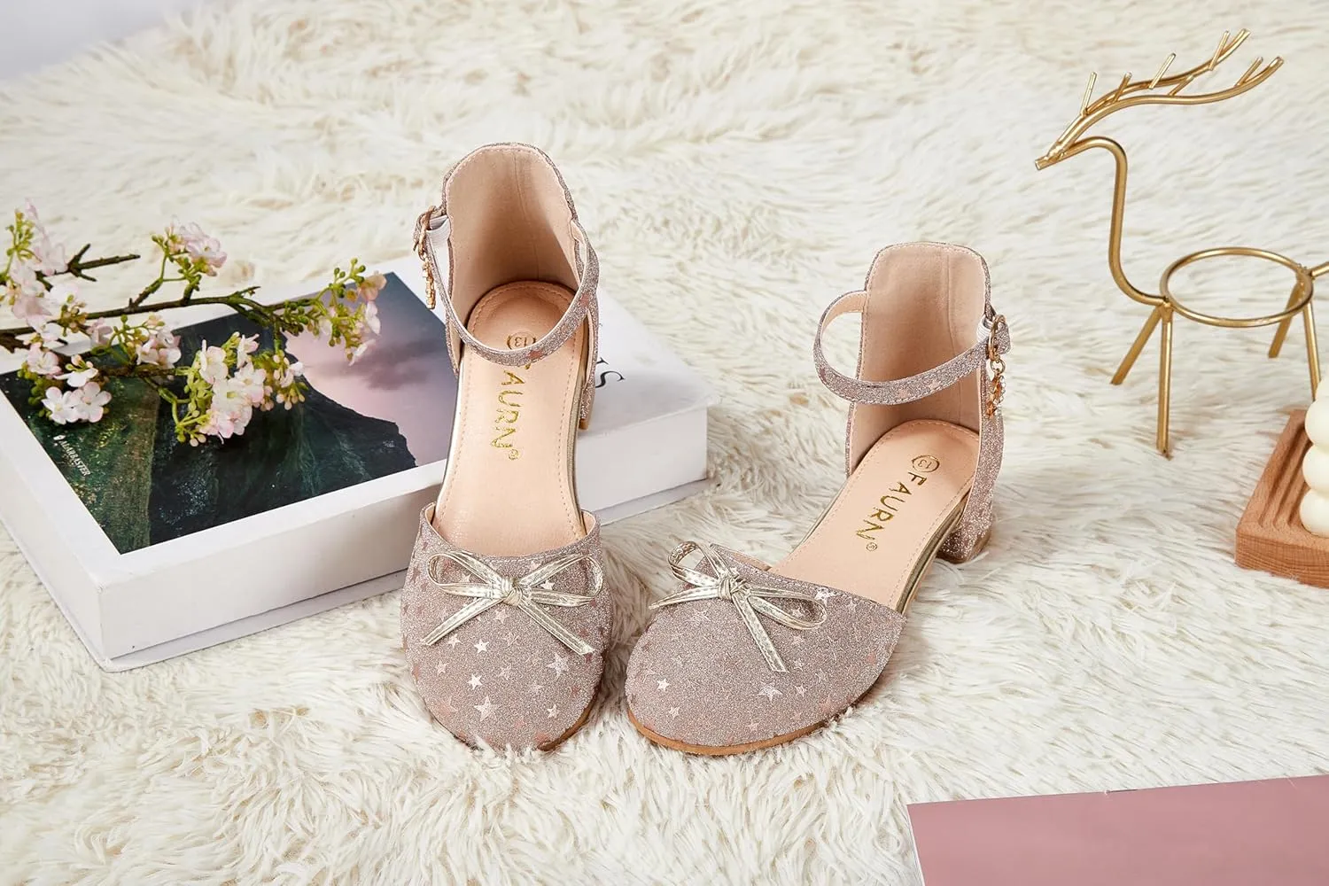 Girls Dress Shoes Closed Toe Heels Bowknot Ankle Strap Flower Pump Shoes Party Wedding School Sandals for Toddler Little Big Kid