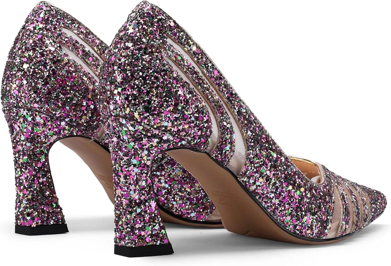Glitter High Heels for Women Pointed Toe Pumps Chunky Rhinestone Crystal Closed Toe Dressy Comfortable Sexy Elegantes Wedding Slip On Formal Prom Sparkly 3 Inch Shoes