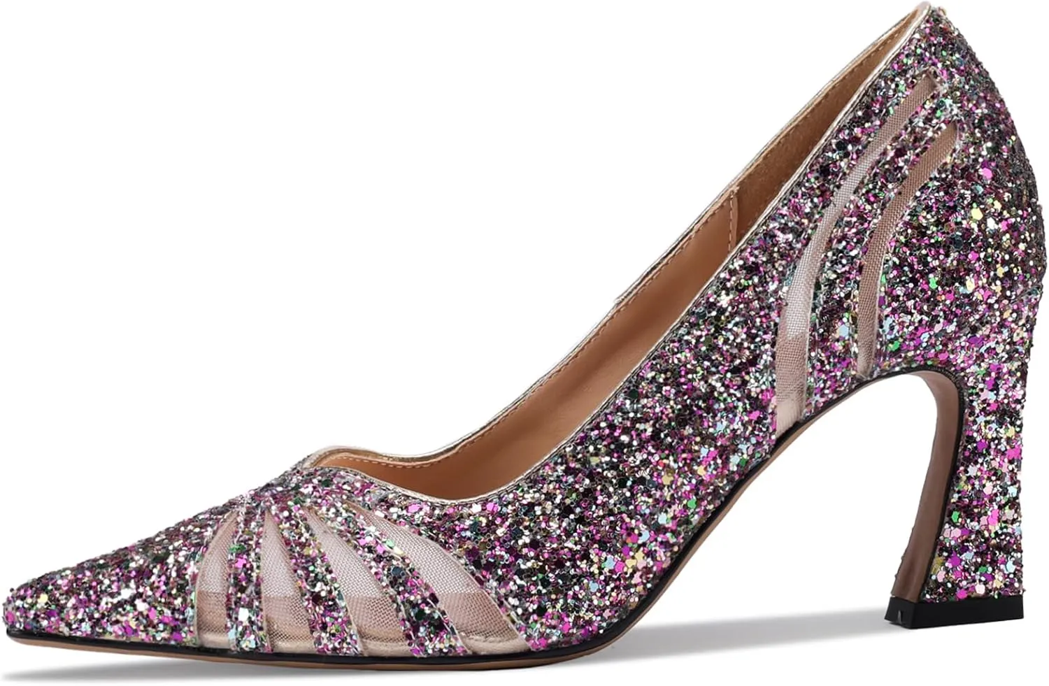 Glitter High Heels for Women Pointed Toe Pumps Chunky Rhinestone Crystal Closed Toe Dressy Comfortable Sexy Elegantes Wedding Slip On Formal Prom Sparkly 3 Inch Shoes