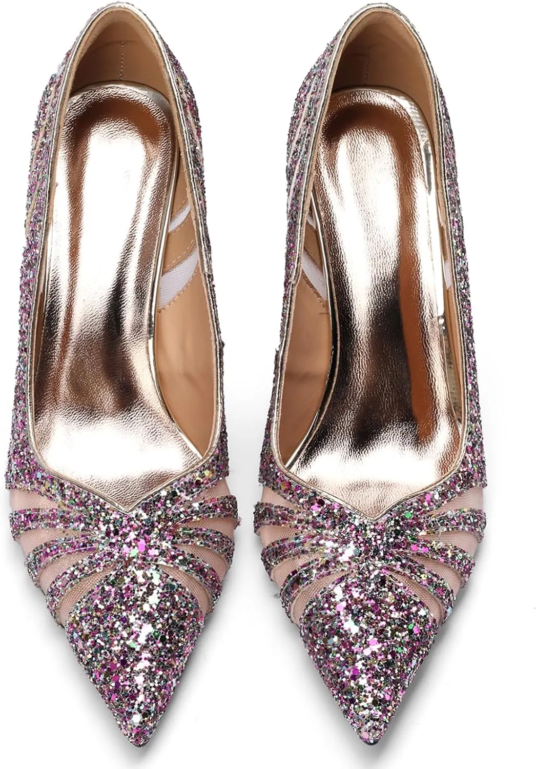 Glitter High Heels for Women Pointed Toe Pumps Chunky Rhinestone Crystal Closed Toe Dressy Comfortable Sexy Elegantes Wedding Slip On Formal Prom Sparkly 3 Inch Shoes