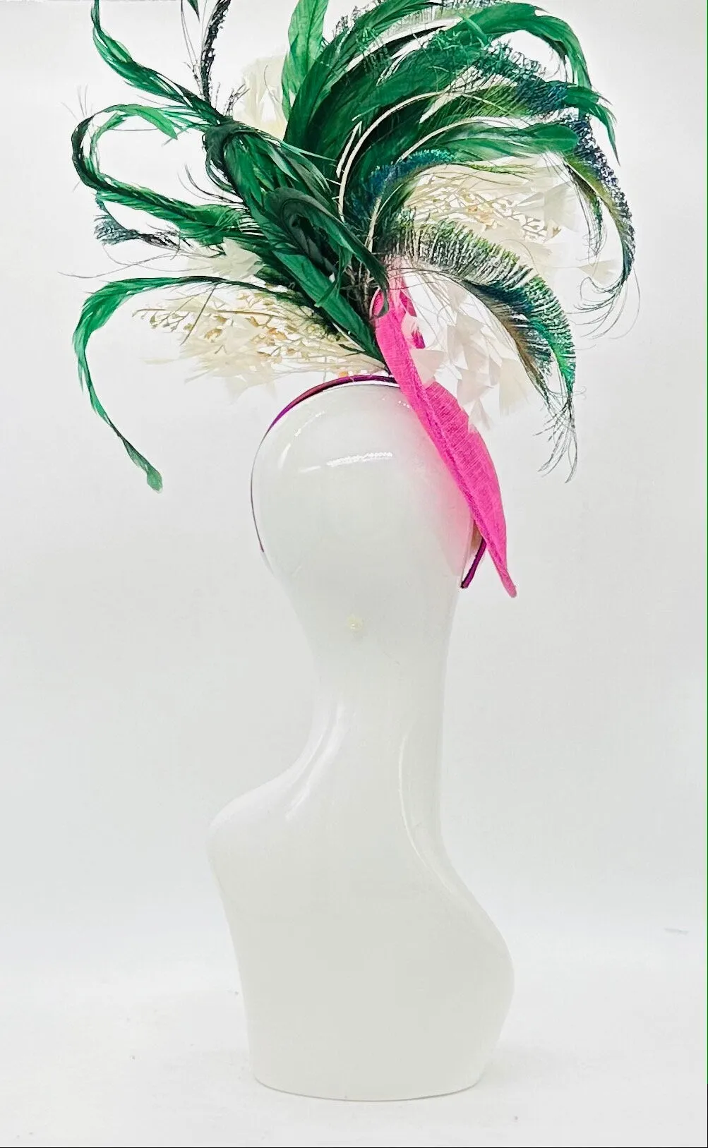 Gold, green, fuchsia, white colored Kentucky Derby Fascinator (GOLD LINE)