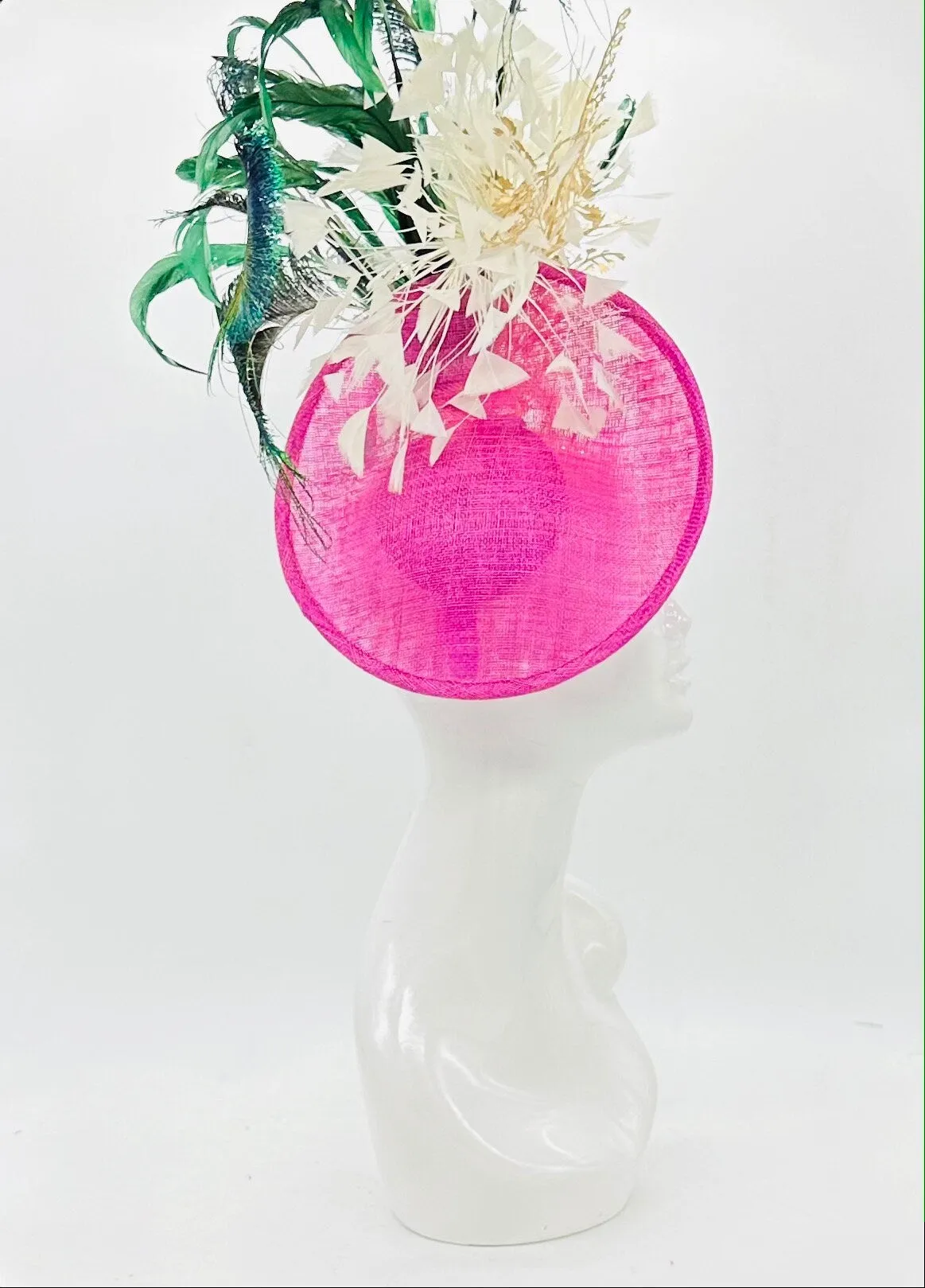 Gold, green, fuchsia, white colored Kentucky Derby Fascinator (GOLD LINE)