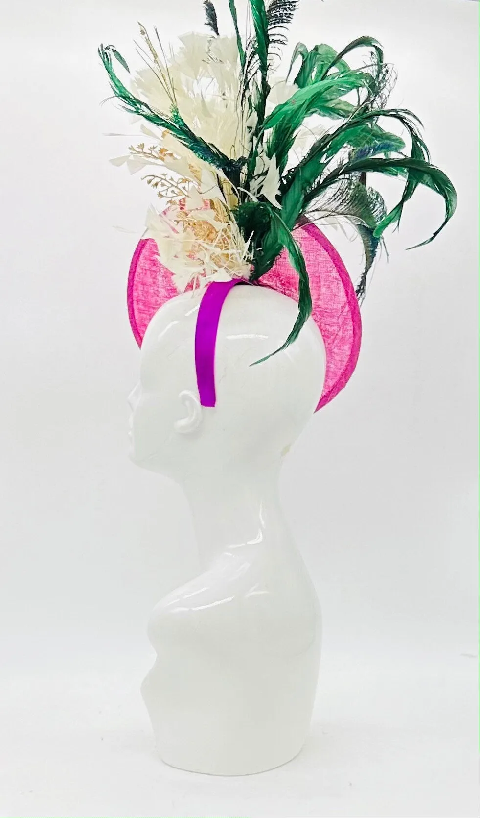 Gold, green, fuchsia, white colored Kentucky Derby Fascinator (GOLD LINE)