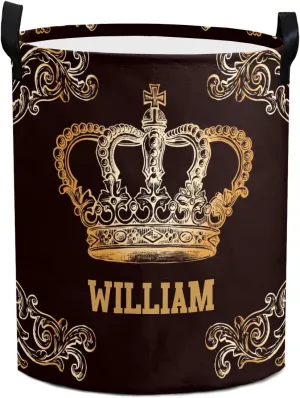 Golden Floral Crown Personalized Waterproof Foldable Laundry Basket Bag with Handle, Custom Collapsible Clothes Hamper Storage Bin for Toys Laundry Dorm Travel Bathroom