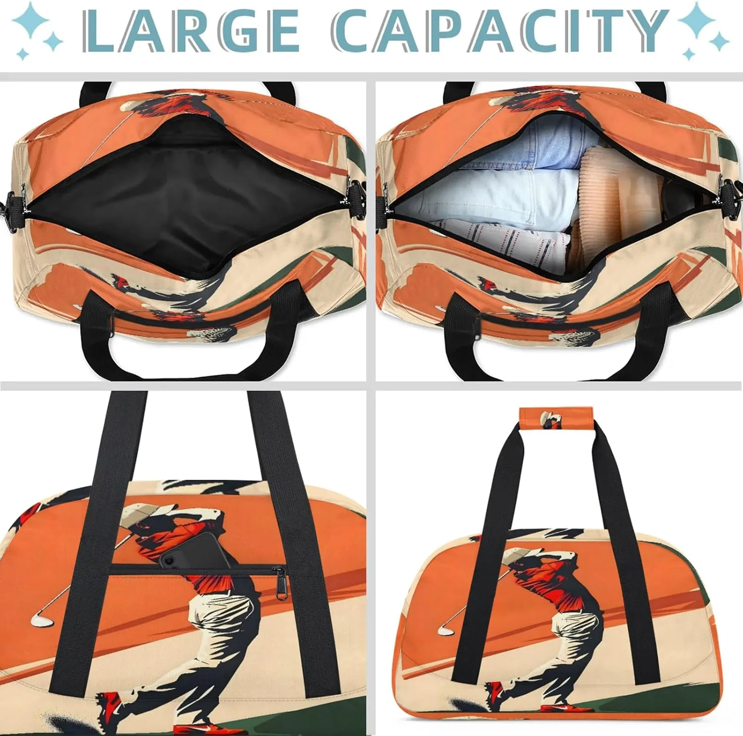 Golf Themed Small Gym Bag 18 inch Carry On Duffel Bag for Weekender Travel Sports Workout Yoga Gymnastics Dance Ballet