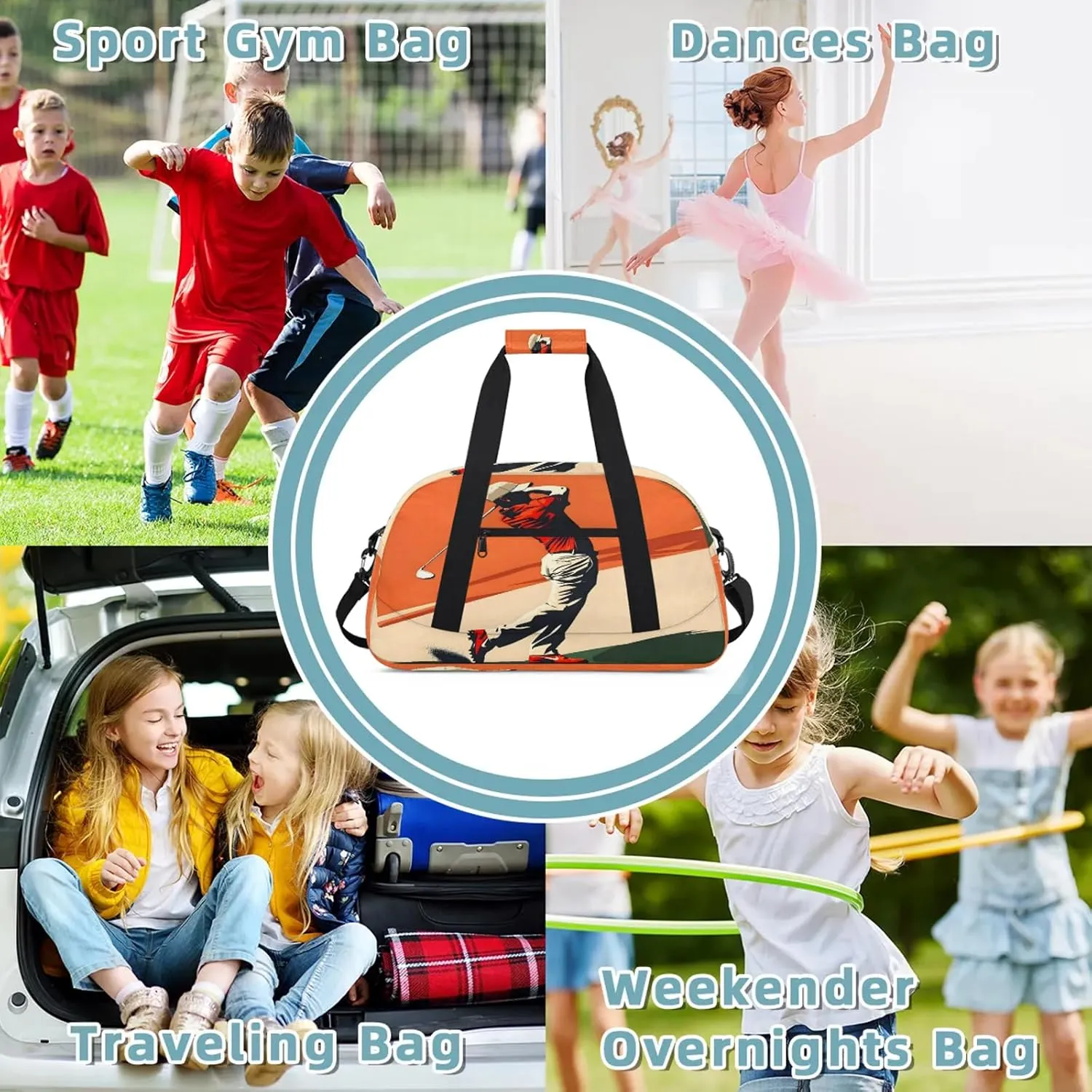 Golf Themed Small Gym Bag 18 inch Carry On Duffel Bag for Weekender Travel Sports Workout Yoga Gymnastics Dance Ballet