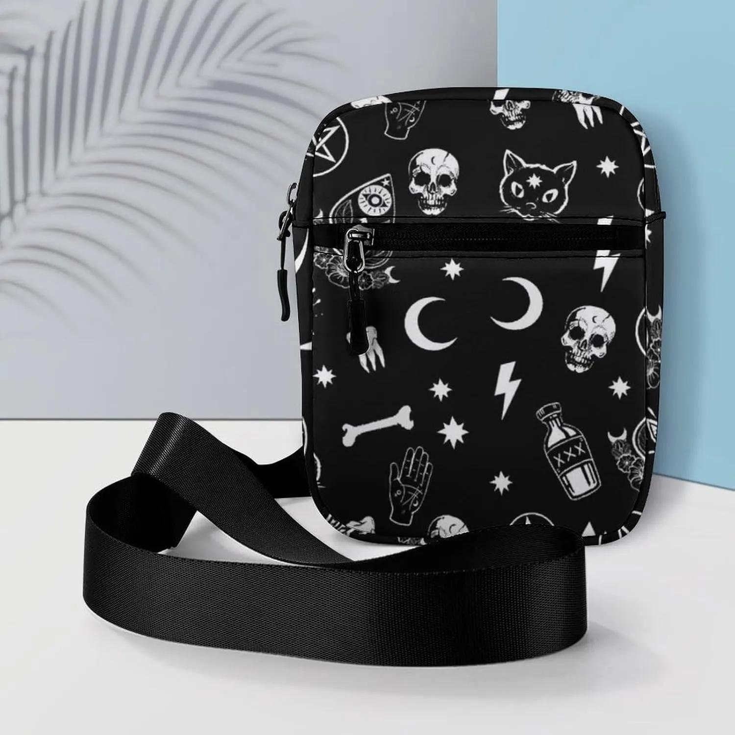 Gothic Trippy Moon Skull Cat Bone Detachable Shoulder Strap Small Shoulder Bag Unisex