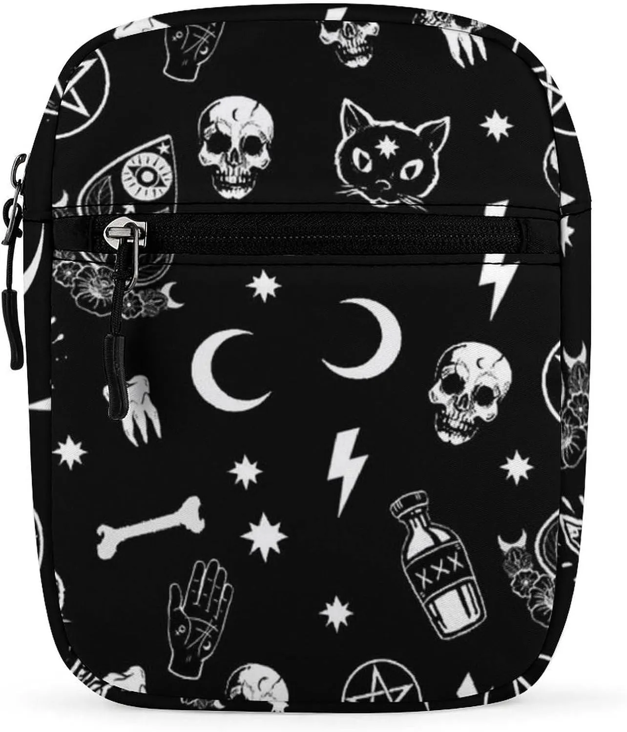 Gothic Trippy Moon Skull Cat Bone Detachable Shoulder Strap Small Shoulder Bag Unisex
