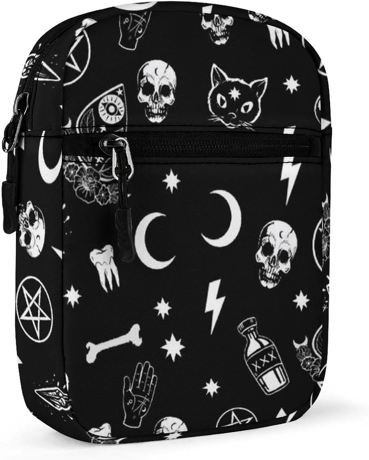 Gothic Trippy Moon Skull Cat Bone Detachable Shoulder Strap Small Shoulder Bag Unisex