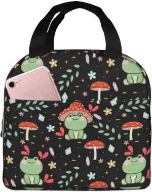 Green Frog Mushroom Lunch Bag For Teen Girls Women, Oxford Cloth Reusable Lunch Tote Box Bag For Work School