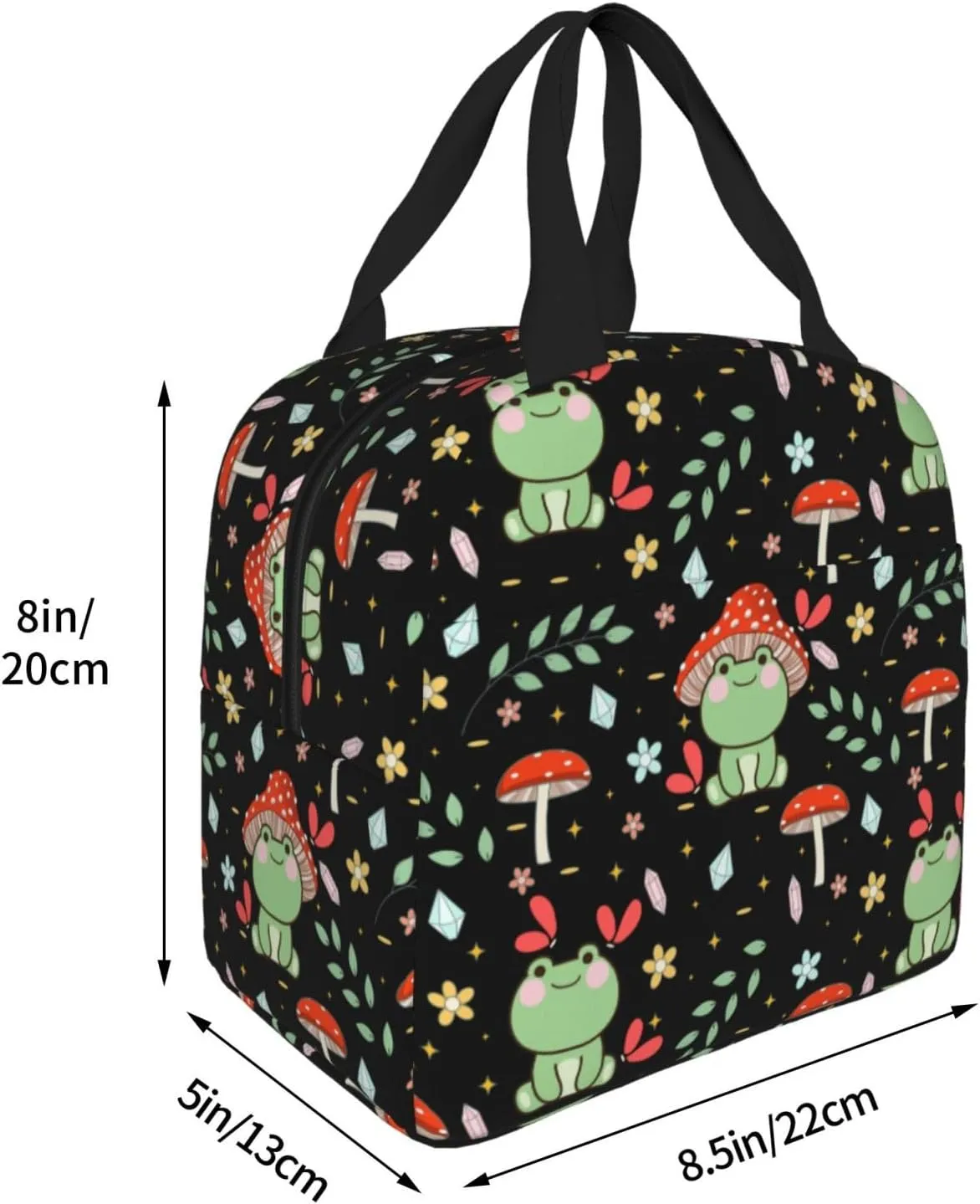 Green Frog Mushroom Lunch Bag For Teen Girls Women, Oxford Cloth Reusable Lunch Tote Box Bag For Work School