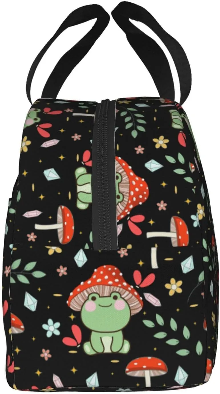 Green Frog Mushroom Lunch Bag For Teen Girls Women, Oxford Cloth Reusable Lunch Tote Box Bag For Work School