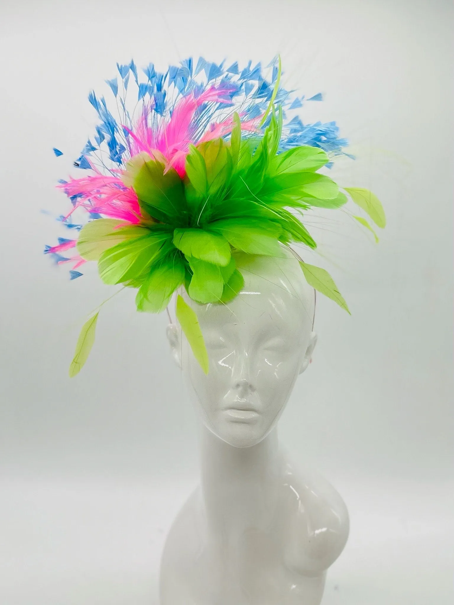 Green, Pink and Blue  Derby Fascinator, Kentucky Derby Hat Alternative, Kentucky derby hat (GOLD LINE)