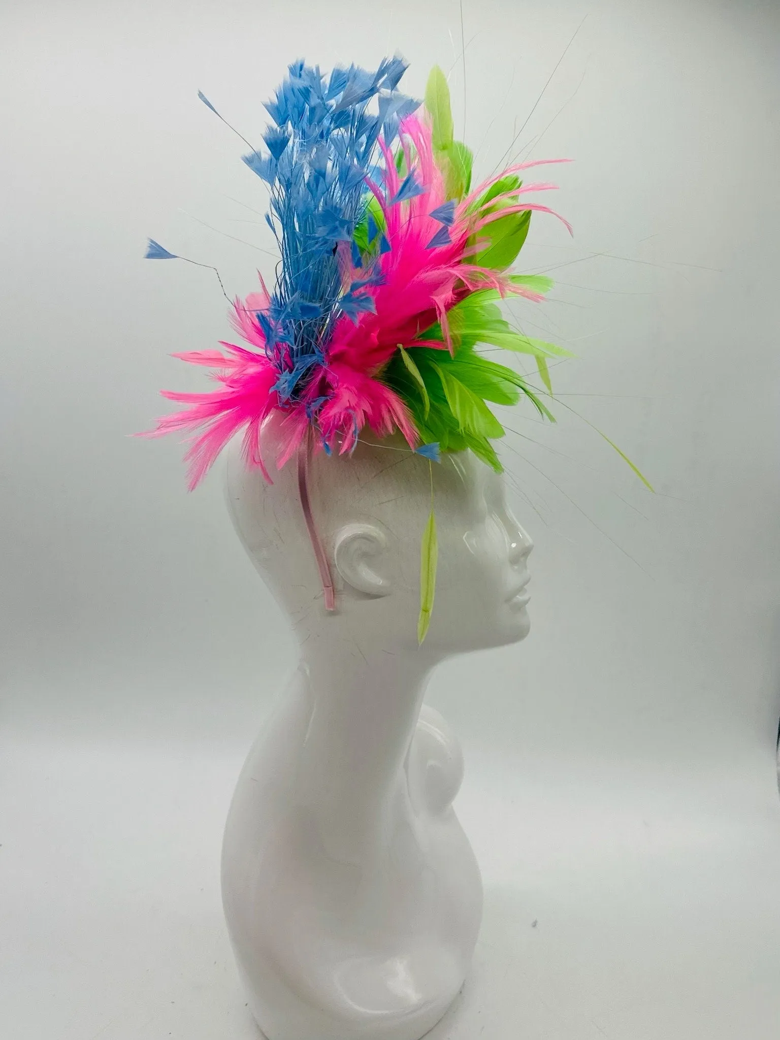 Green, Pink and Blue  Derby Fascinator, Kentucky Derby Hat Alternative, Kentucky derby hat (GOLD LINE)