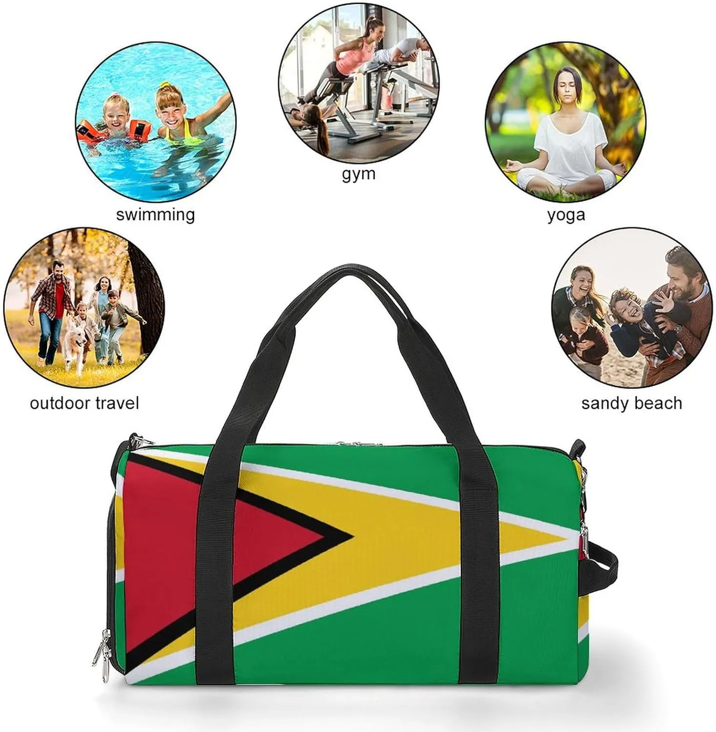 Guyana Flag Gym Duffel for Boys Girls with Shoe Compartment Travel Weekender