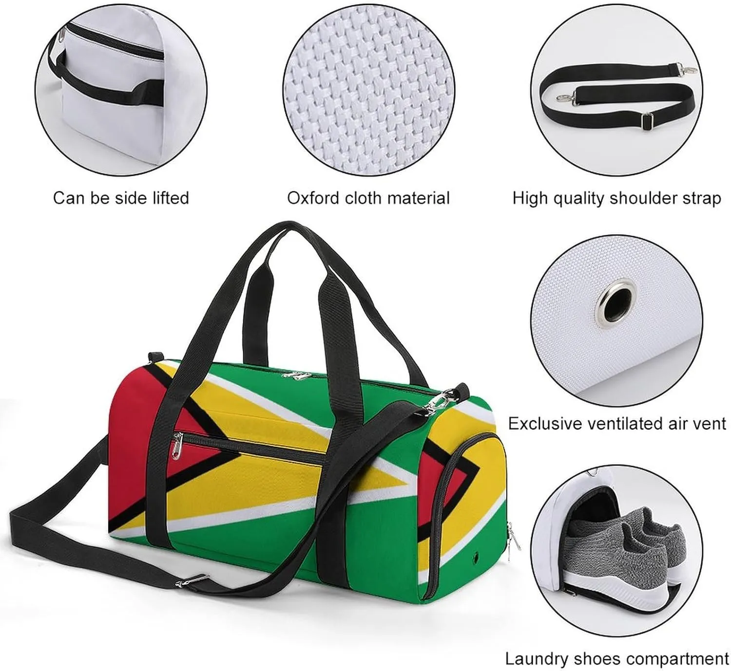 Guyana Flag Gym Duffel for Boys Girls with Shoe Compartment Travel Weekender