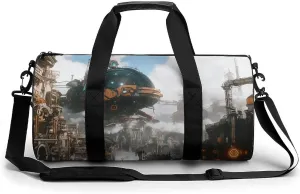 Gym Bag 17in for Men Women, Waterproof Foldable Sports Organizer, Durable Workout Travel Duffle Bag, Gear-Driven Battle-196