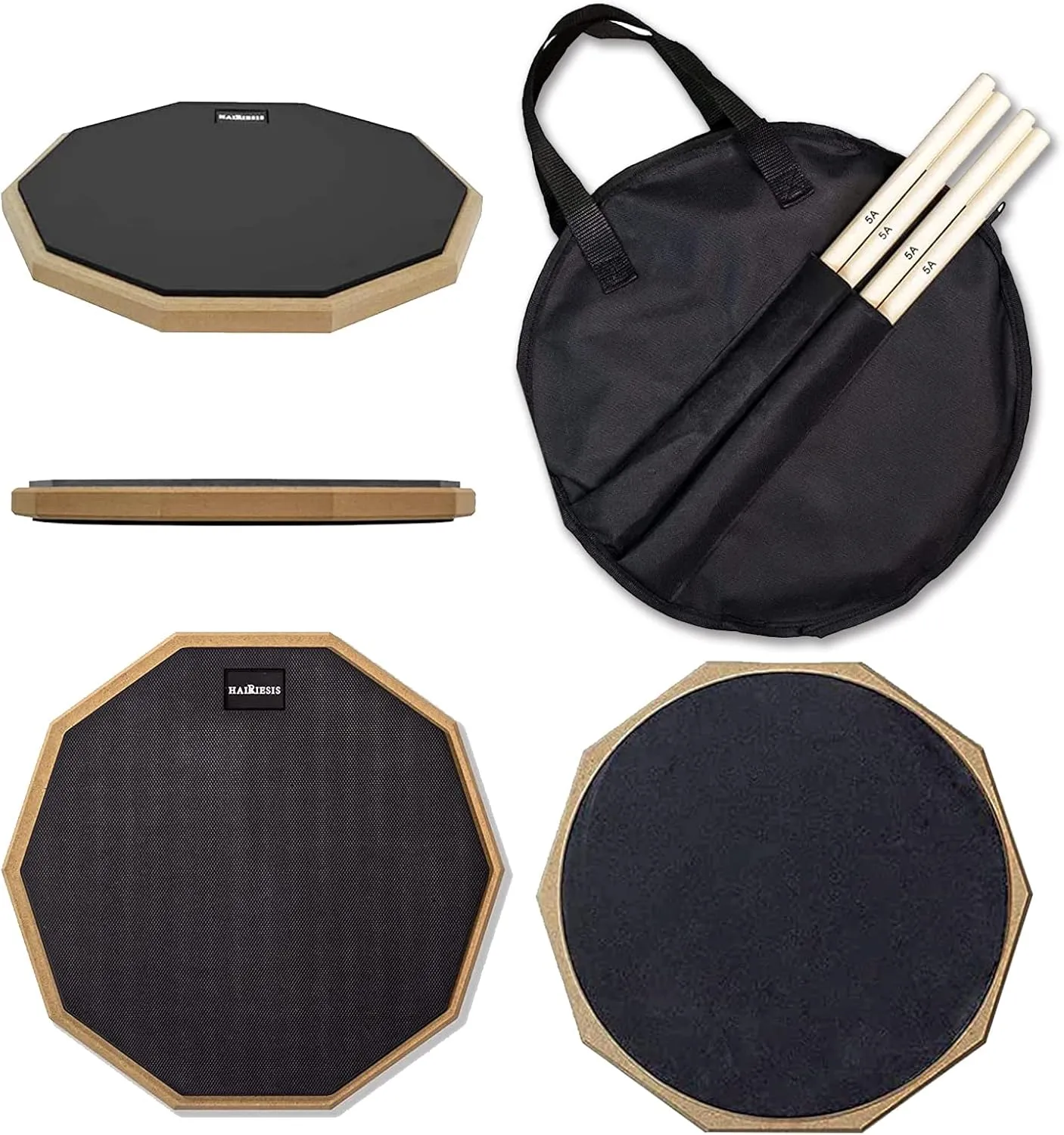 HAIRIESIS Snare Drum Practice Pad,12-Inch Practice Drum Pad,Double Sided Silent Drum Pad and Sticks,Drum Pads Carry Bag