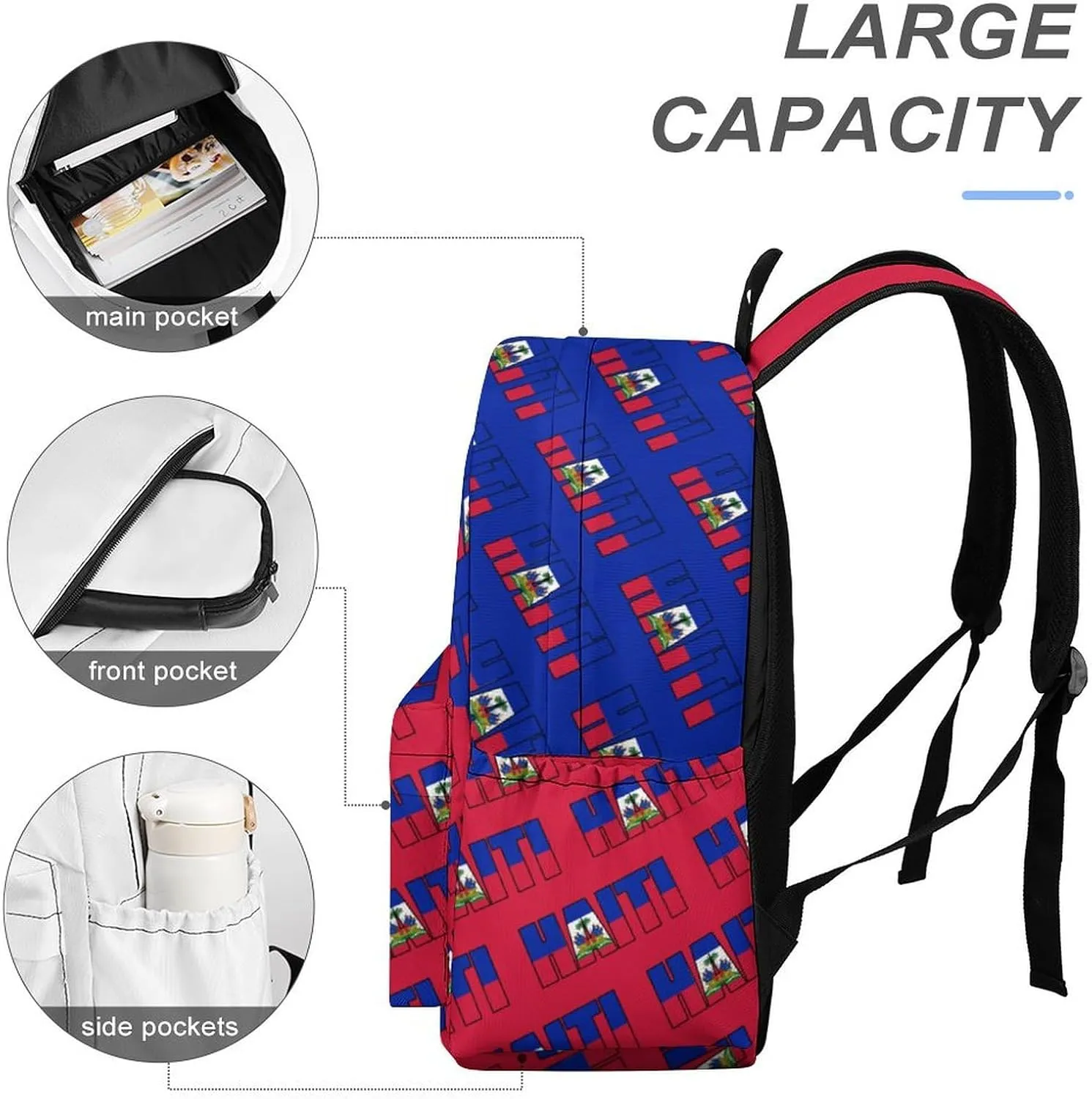 Haitian Flag Backpacks Multiple Pockets Knapsack Shoulder Bag Compartment Backpack Travel Hiking Camping for Men Women 2025