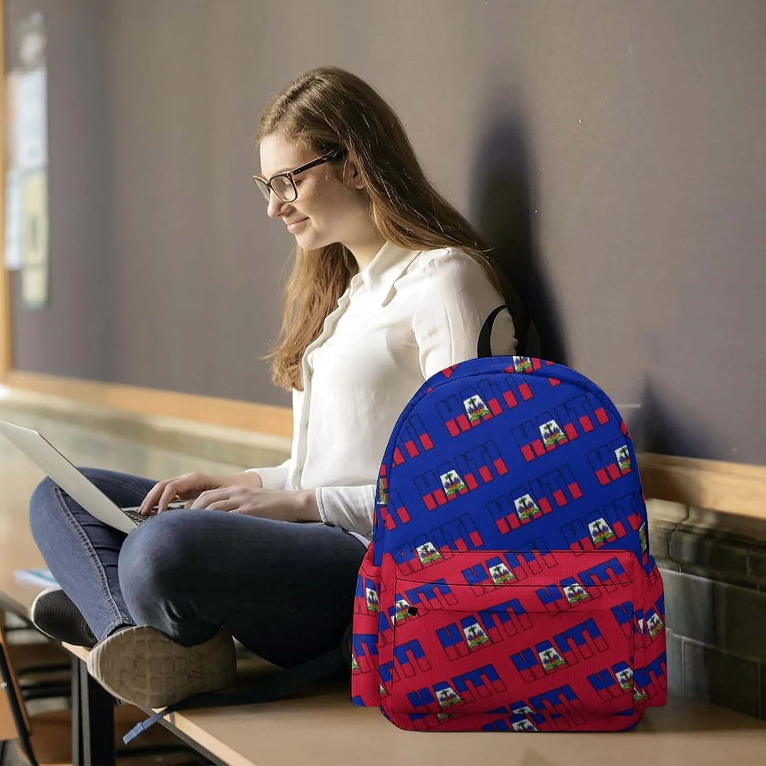 Haitian Flag Backpacks Multiple Pockets Knapsack Shoulder Bag Compartment Backpack Travel Hiking Camping for Men Women 2025