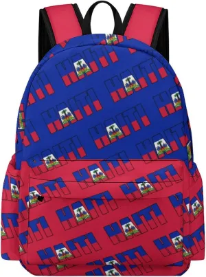Haitian Flag Backpacks Multiple Pockets Knapsack Shoulder Bag Compartment Backpack Travel Hiking Camping for Men Women 2025