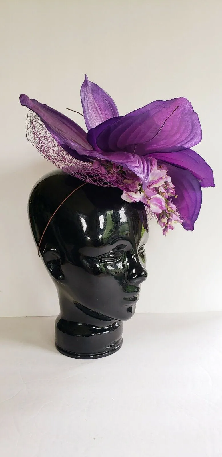 Handmade Floral Fascinator Purple Pink Large Flower Headpiece Artisinal Milliner