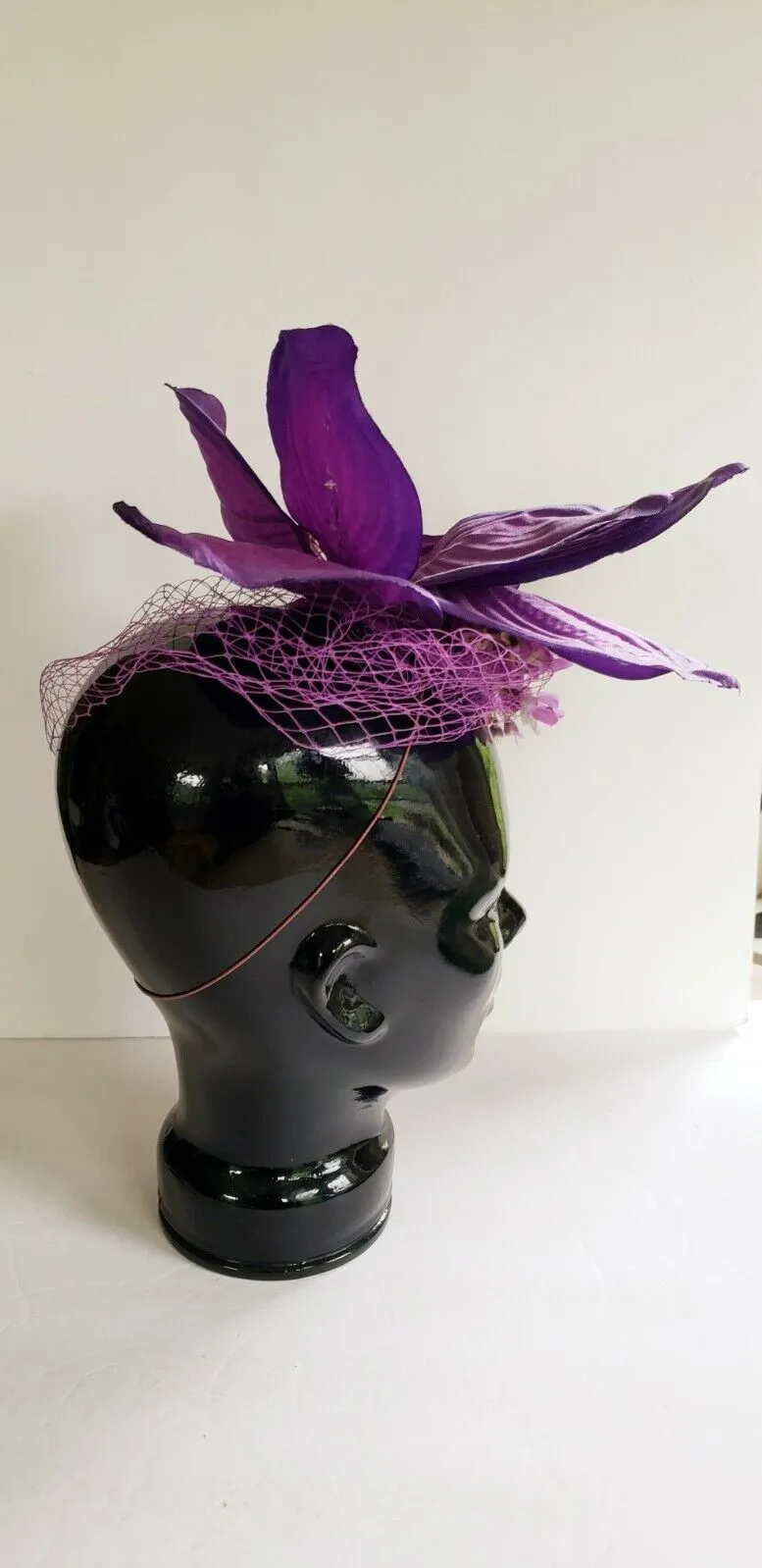 Handmade Floral Fascinator Purple Pink Large Flower Headpiece Artisinal Milliner