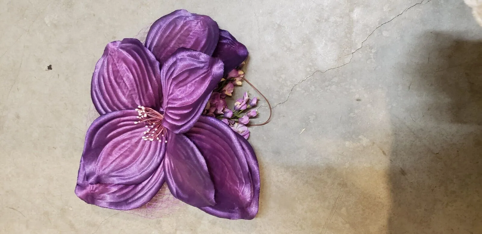 Handmade Floral Fascinator Purple Pink Large Flower Headpiece Artisinal Milliner