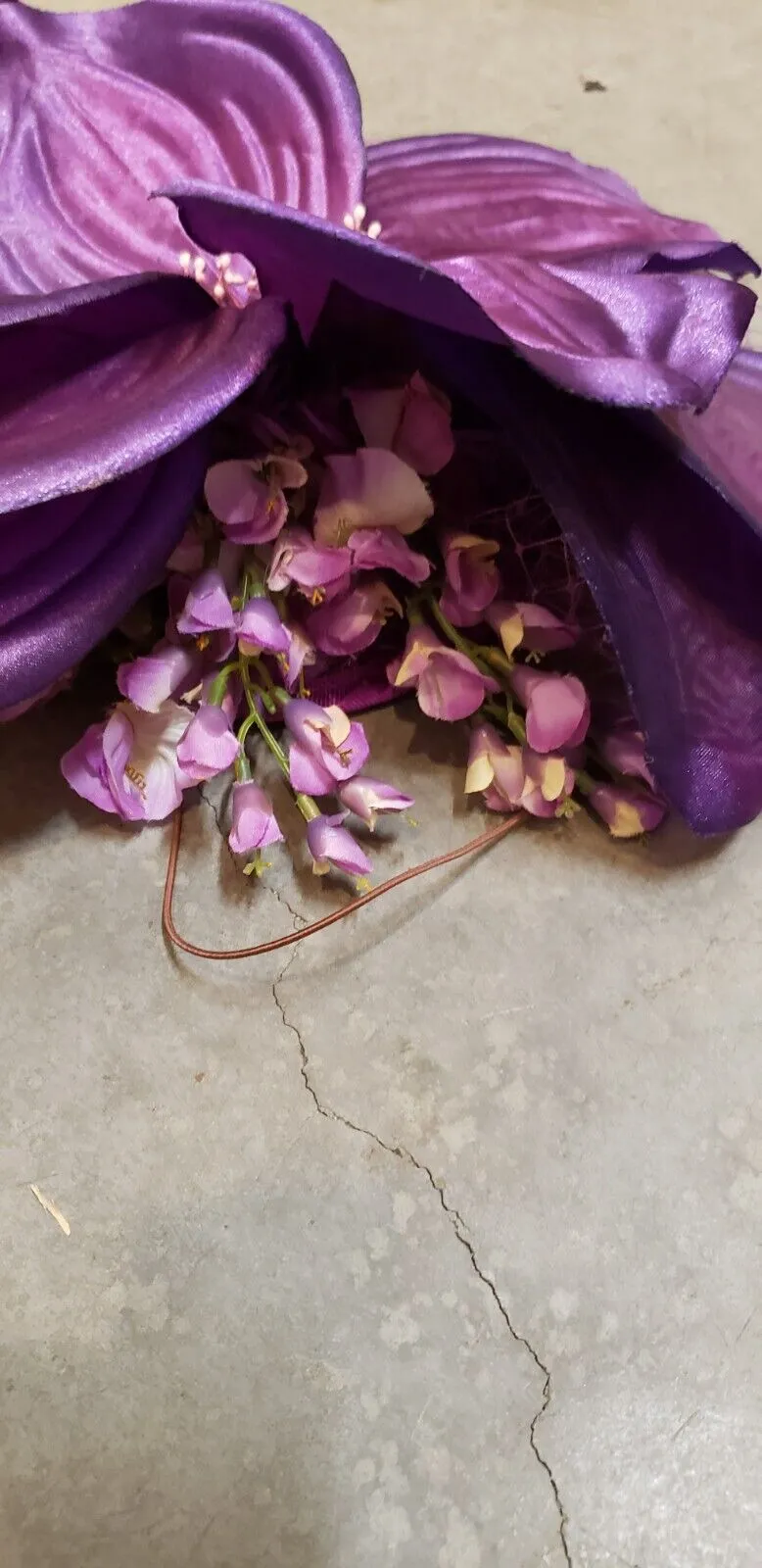 Handmade Floral Fascinator Purple Pink Large Flower Headpiece Artisinal Milliner