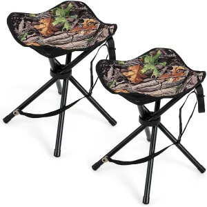 HAPPYGRILL 2-Pack Folding Hunting Stools, Lightweight Portable Chairs with Metal Frame & Carrying Strap, Outdoor Blind Chairs for Hunting Camping Fishing, Camouflage