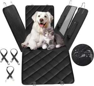 HealSmart Dog Car Rear Seat Cover - 100% Waterproof Dog Hammock with Mesh Window, Durable, Scratch Resistant and Nonslip, Standard, Black