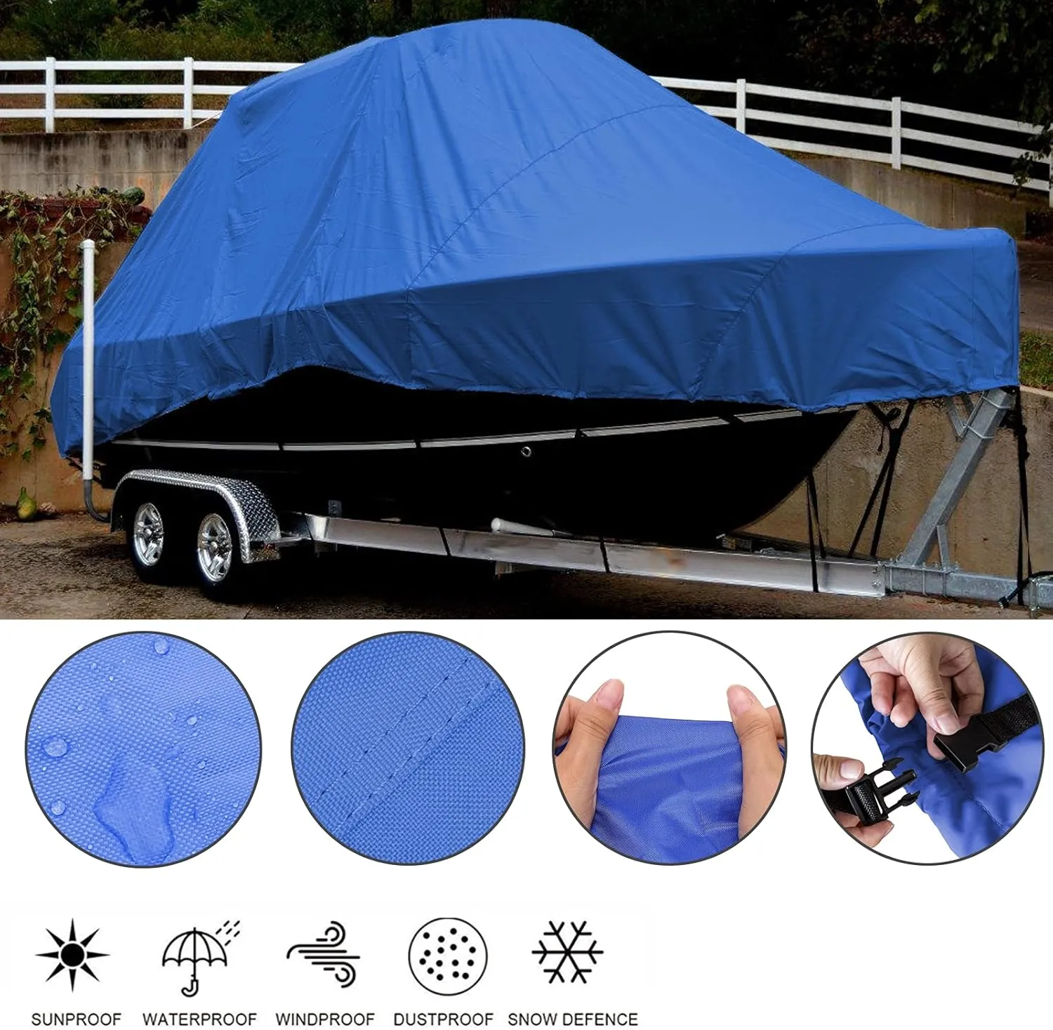 Heavy Duty Hard Top/T-Top Boat Cover 600 Denier Oxford Fabric Waterproof UV Resistant Trailerable Center Console T-Top Boat Cover,Blue,883cm x 550cm