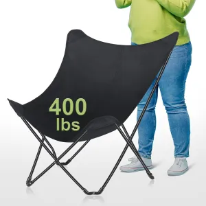 Heavy Duty Oversized Camping Chairs for Adults Up to 400 lbs, Portable Lawn Chairs Fast Setting Up, Outdoor Folding Chairs with Heavy Duty Steel Frame for Strong and Durable, Black